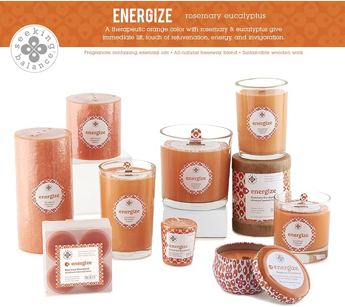 Root Candles Scented Spa Candles Seeking Balance® Handcrafted Wood Wick Aromatherapy Candle, 6.5-Ounce, Energize: Rosemary Eucalyptus