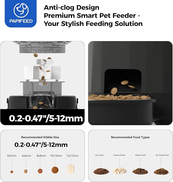 PAPIFEED Automatic Cat Feeder, 3L Cat Food Dispenser with Anti-Jam Design, Timed Cat Feeders for Dry Food, Slow Feeding Mode, Dual Power Supply Auto Pet Feeder for Cat