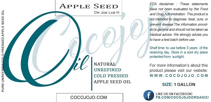 cocojojo Apple Seed Oil - Pure Natural Unrefined Bulk 128 oz - 1 Gallon Extra Virgin Cold Pressed for Face Skin Hands Hair Nails Facial Care Pyrus Malus
