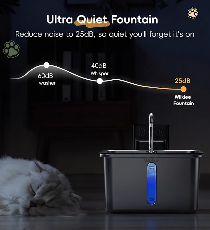Cat Water Fountain Stainless Steel, 135oz/4L Cordless Pet Fountain for Cat | With 3 Pack Filters; Water & Battery Separation；Faucet Design；Wireless；4000mAh Battery