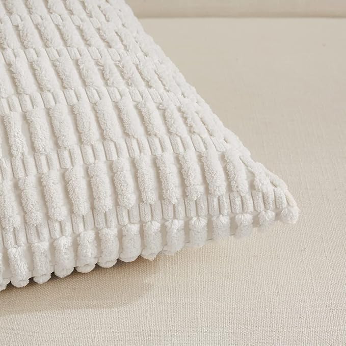 Fancy Homi 4 Packs Decorative Throw Pillow Covers for Living Room Couch Bed, Modern Farmhouse Boho Home Décor Accent Cushion Case, 14" x 14", White