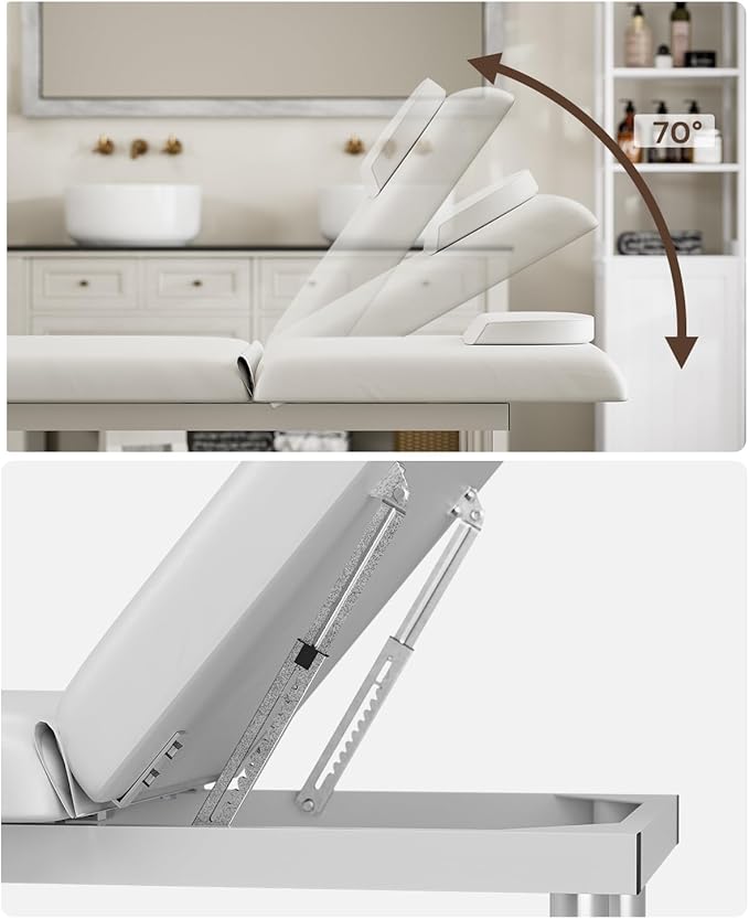 SyyBhb Professional Stationary Massage Table, 550lbs Heavy Duty Wide Exam Bed for Treatment, Backrest Adjustable, Removable Headrest, Bottom Shelf Storage and Towel Hook, White