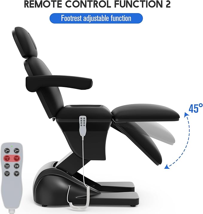 Dolonm 3 Motor Electric Chair, Hand Remote Controlled Adjustable, Hydraulic System for Medical Treatment Exam, Facial, Spa, Eyelash, Tattoo, Podiatry Treatment Beauty Massage - Black