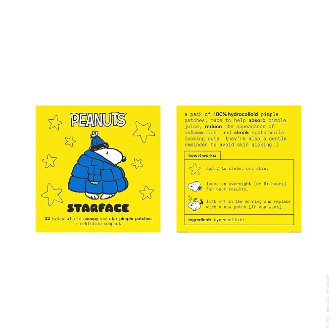 Starface Hydro-Star Big Snoopy Blue Puffer Compact Kit, Absorb Fluid and Reduce Redness, Vegan and Cruelty-Free Skincare (32 Count)