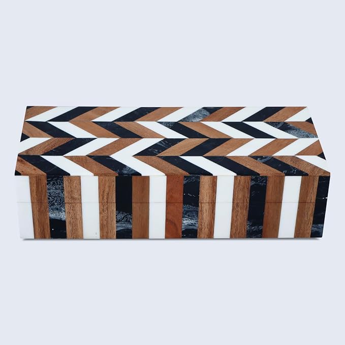 Handicrafts Home Decorative Storage Box with Lid Wooden Coffee Table Storage Box Decor Box for Living Room Styling – Natural Wood Resin Inlay Marquet Cosmo Collection- 10x4.5x2.5