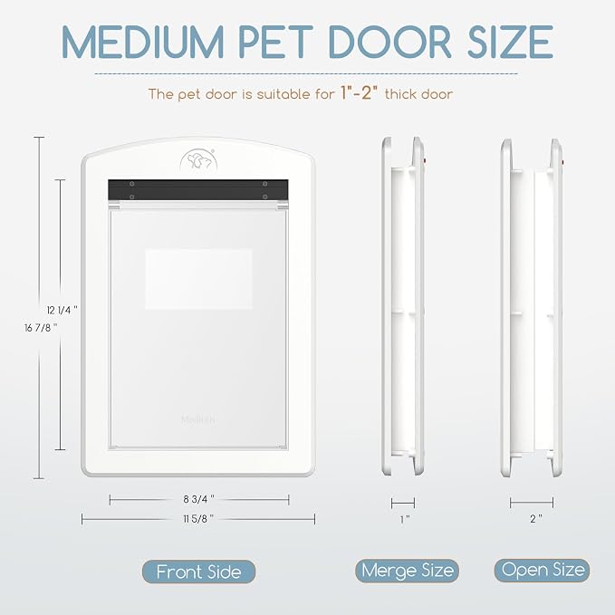 Medium Dog & Cat Door, Magnetic Flap Lock‑Panel White, Pets Up to 30 lbs
