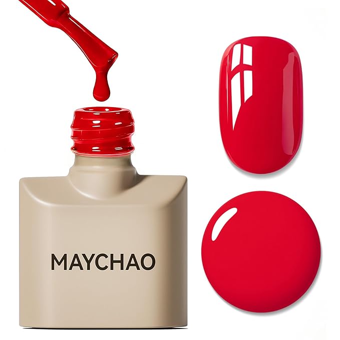 MAYCHAO 15ML Neon Red Gel Nail Polish 1Pc Bright Red Gel Polish Soak Off UV LED Nail Polish Nail Art Starter Manicure Salon DIY at Home, 0.5 OZ