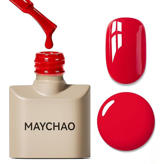 MAYCHAO 15ML Neon Red Gel Nail Polish 1Pc Bright Red Gel Polish Soak Off UV LED Nail Polish Nail Art Starter Manicure Salon DIY at Home, 0.5 OZ