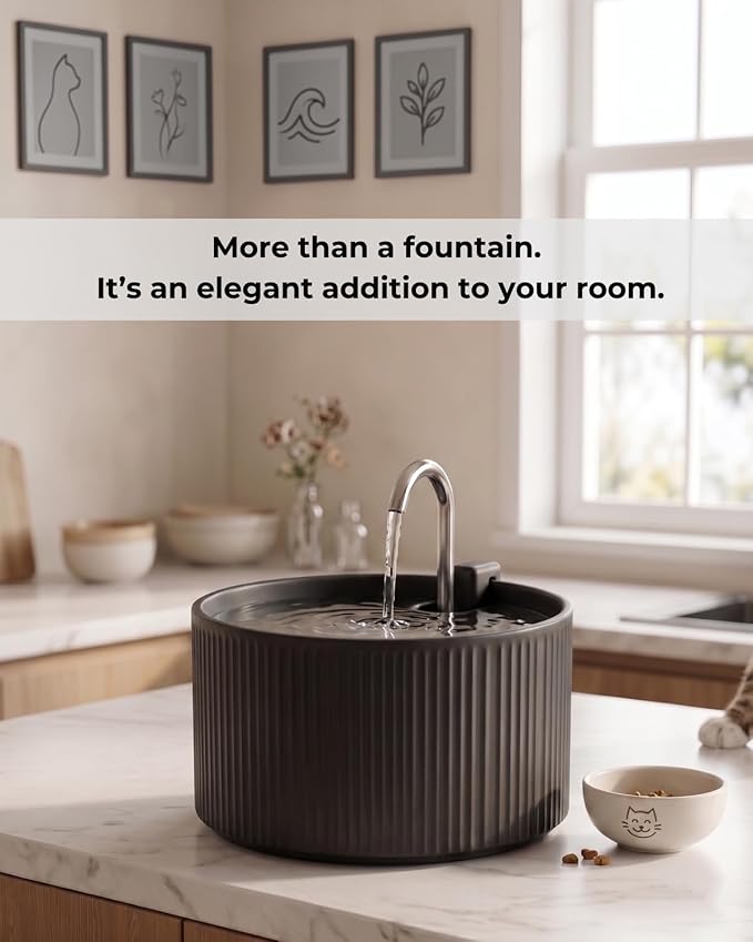Wonder Creature Ceramic Cat Water Fountain 2.2L/74oz (Black) | Quiet Pet Fountain with BPA-Free Ceramic Material, Triple Filtration System, Easy Cleaning Design for Cats and Dogs