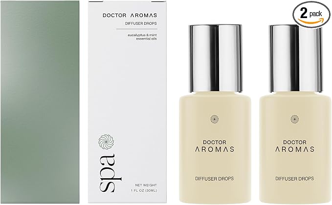 Doctor Aromas Premium Therapeutic Essential Oils Fragrance Scents Bottles Refills – Organic Aroma, Safe for Diffusers, Aromatherapy – Eucalyptus & Mint Leaves – 1 OZ (Spa, 2-Pack)