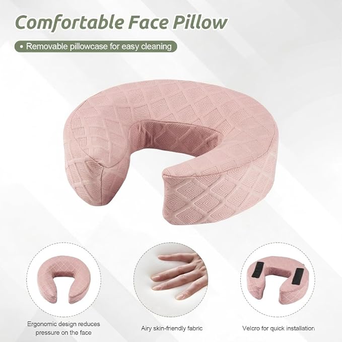 Massage Headrest for Bed, Adjustable Massage Face Cradle at Home, Portable Massage Table Kit for Sleeping Mattress, Face Down Pillow After Eye Surgery (Pink Basic Set)