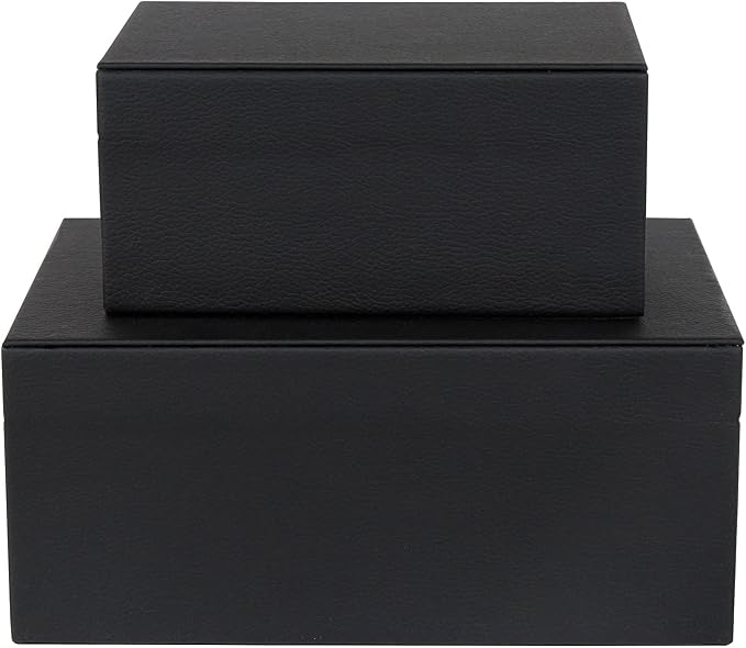 HofferRuffer Faux Leather Jewelry Boxes, Decorative Boxes Storage Accessory Organizer with Gold Hardware Decor, Classic Vegan Leather Set of 2 Pieces (Black)