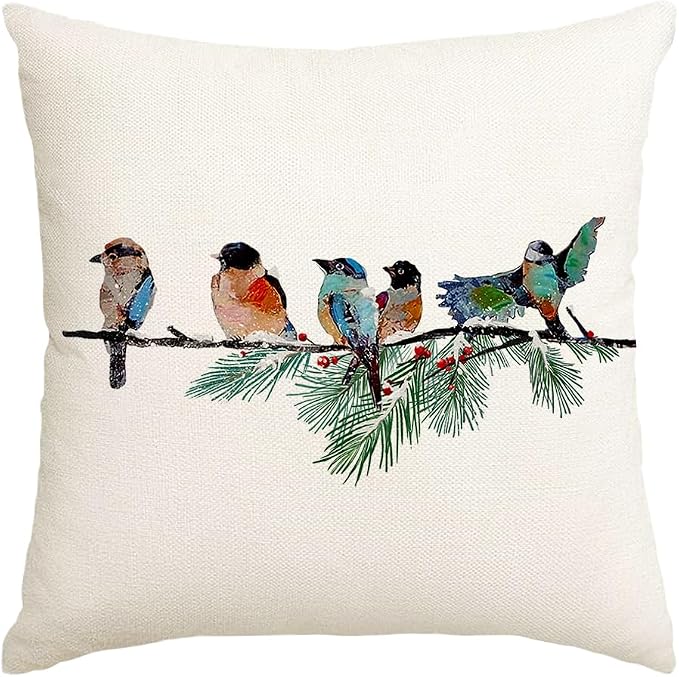 RABUSOFA Christmas Pillow Covers 18x18 Inch Birds Christmas Decorations Christmas Winter Throw Pillow Cases Xmas Outdoor Birds Decor Decorative Pillows for Couch Holiday Teal