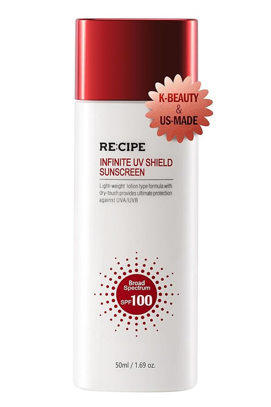 RECIPE Infinite UV Shield Sunscreen, SPF 100 Broad Spectrum, Korean Sunscreen, Korean Skin Care, Korean SPF, Lightweight Dry-Touch Lotion, 1.69 oz