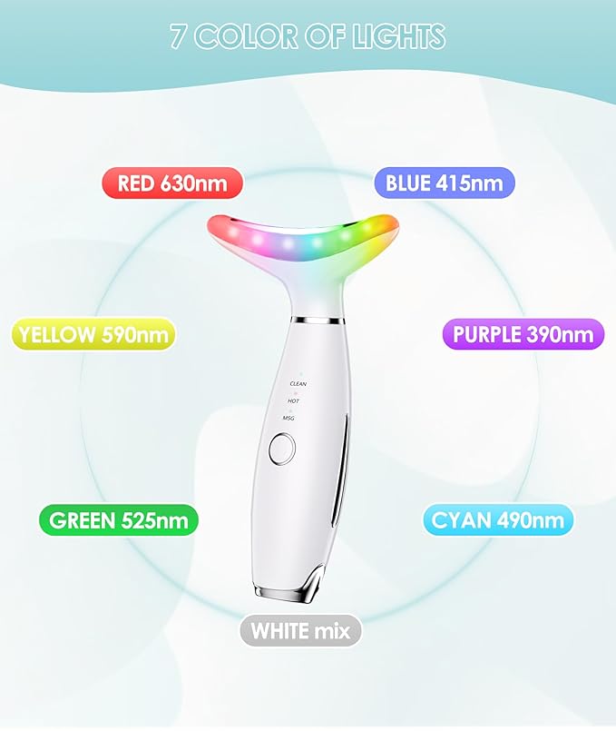 ELISHINE 7 Color Neck Face Massager - Facial Massager Tool for Skin Care at Home, Vibrating Face Massager with Thermals, Galvanic Machines White