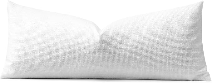 OTOSTAR Linen Throw Pillow Cover Set of 1 Decorative Long Lumbar Pillowcase Rectangle Cushion Cover 14x36 Inch for Home Decor Sofa Bedroom Car 35 x 90CM Pure White