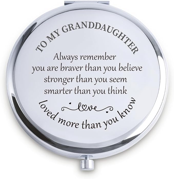Granddaughter Gifts from Grandma Grandpa, Personalized Gift for Granddaughter, Custom Compact Mirror, Goodie Bag & Basket Stuffers for Valentines Day, Mothers Day, Graduation, Birthday, Wedding