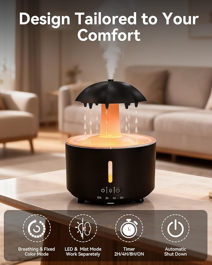 Missfly 300ml Cloud Shape Cool Mist Humidifier Diffuser, 360° Rotatable, Quiet Auto Safety Shutoff, Easy Refill Home Bedroom Office (Black)