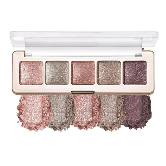 High Pigment Glitter Shimmer Eyeshadow Palette–Sparkly Metallic Eye Makeup in Rose Quartz, Silver Champagne, Coral Pink, Taupe Gold&Plum Silver Shades, Long-Lasting Festival Party Eye Glitter Palette