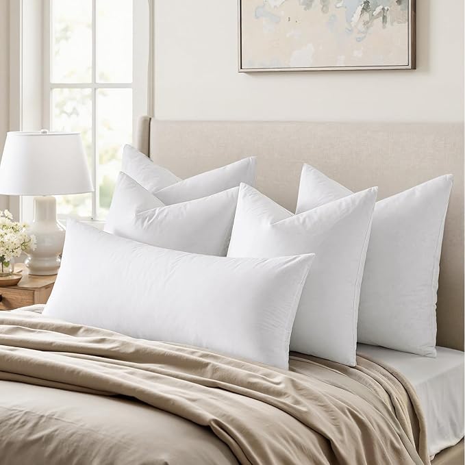 MIULEE 26x26 Euro Pillow Inserts, Set of 2 Feather Down Throw Pillows | Choppable and No Smell, Double-Layer Down-Proof Cotton Cover, Decorative Pillows for Couch Sofa and Bed