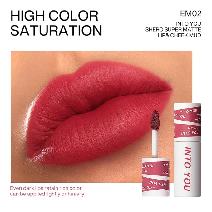 INTO YOU Matte Lipstick, Super Stay Lip Clay for Women, Waterproof, Long Lasting Lip Stain, High Impact Lipcolor with Lightweight Lip Mud Texture, Dual-use for Lips and Cheek, Pink Lipstick (EM02)