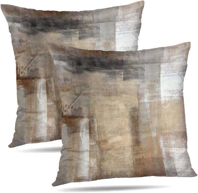 Throw Pillow Covers 18x18 Set of 2 Beige and Grey Art Throw Pillow Covers Soft Decorative Couch Pillow Covers for Home Living Room Bedroom