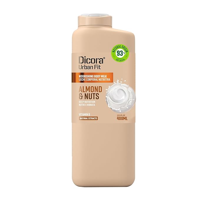 Dicora Urban Fit Nourishing Body Milk - Moisturizing Body Cream with Vitamin B - Natural Lotion For Extremely Dry Skin - Almond and Nuts - 13.5 oz