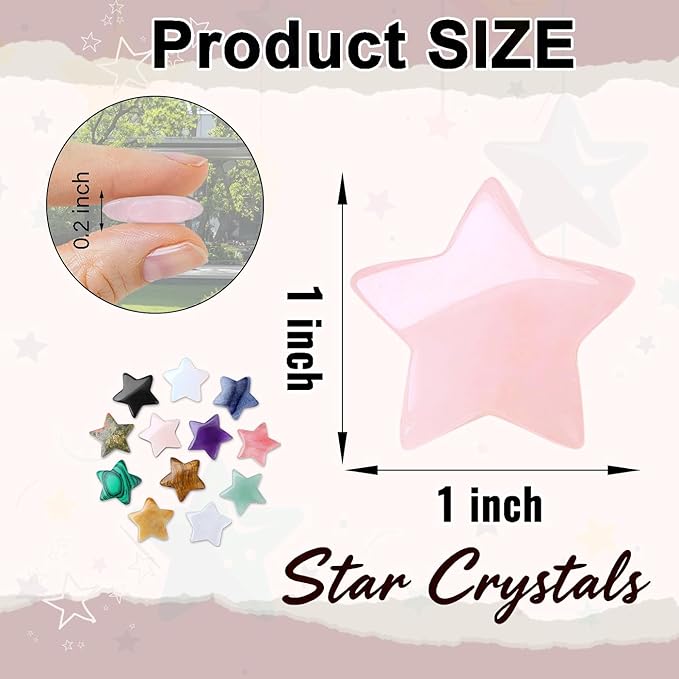 DUQGUHO Star Crystals and Healing Stones 1 inch Star Crystal Ornaments Set Energy Balancing Gemstones Meditation Polished Stone Christmas Ornaments Crystal Gifts for Women 12PCS