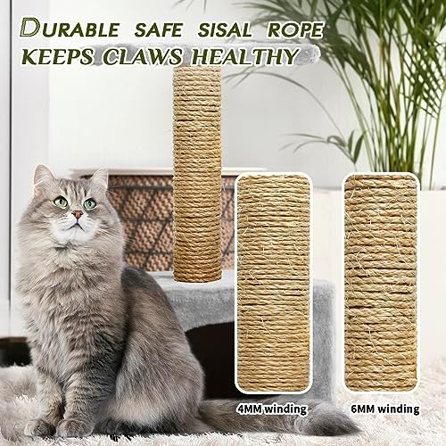 1/6 Inch Natural Sisal Rope, 164-Feet, 50m, for Cat Scratching Post, Tower, DIY Hemp Twine, Replacement, Sisal Fiber, Biodegradable, 4mm Diameter