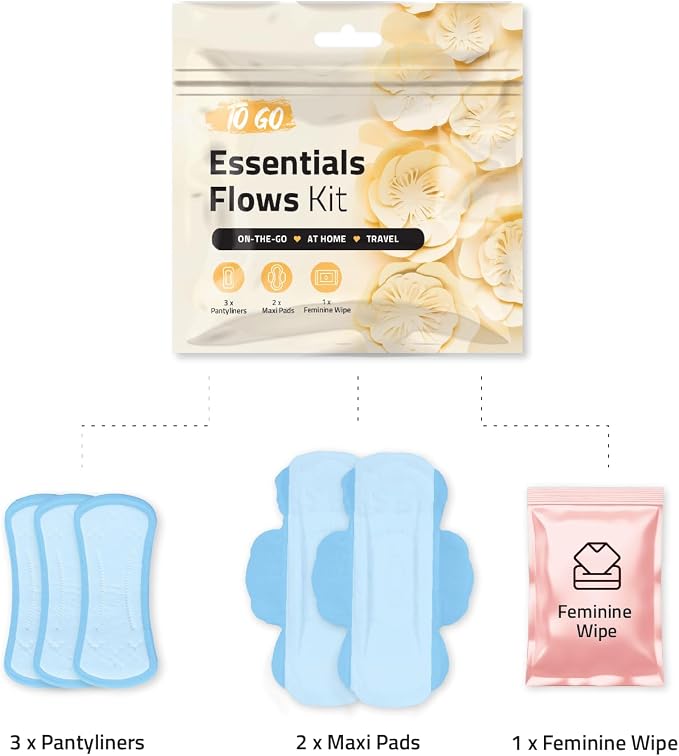 Feminine Care Travel Pack, 3 Pantiliners, 2 Maxi Pads, 1 Wipe, Light Daily Period Protection (Orange) (5)