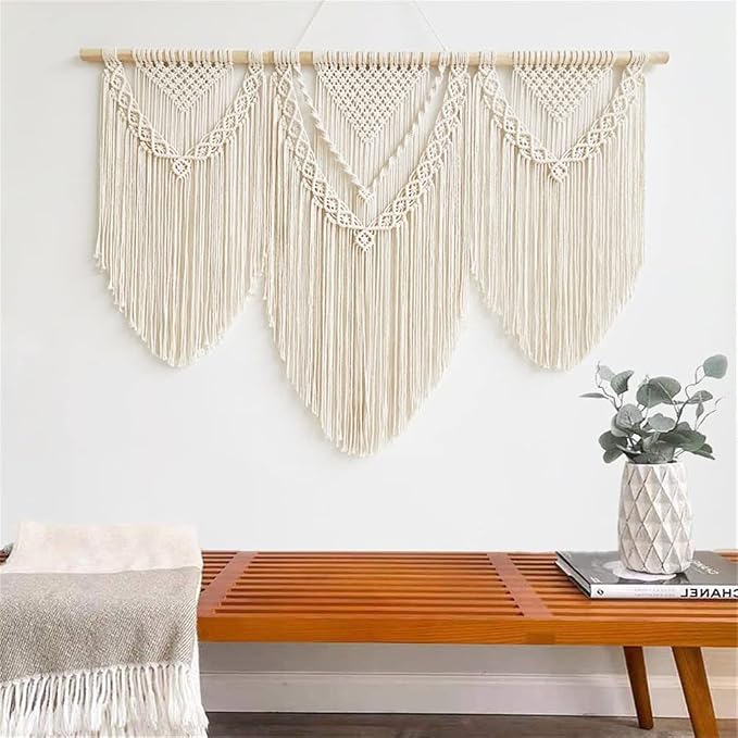 guzhiou Large Macrame Wall Hanging, Boho Woven Tapestry Decor Art, 43"x32" | Handmade bohemian woven tapestry for bedroom, living room, apartment. Perfect Boho style wall decor art for weddings, parties