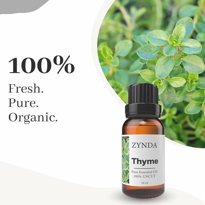Thyme Essential Oil - 100% Pure & Natural Organic Thyme Oil | Premium Lab Tested Therapeutic Grade Aromatherapy Essential Oils for Skin, Hair & Diffuser - 10ml