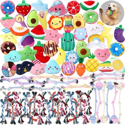 Hungdao 80 Pcs Dog Squeaky Toys Bulk for Small Dogs, Plush Rope Set