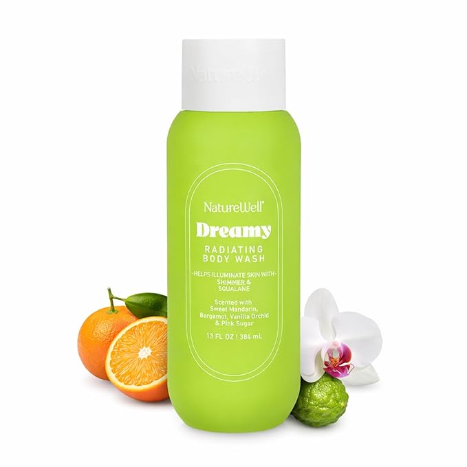 NATURE WELL Dreamy Radiating & Cleansing Body Wash, Infused With Aloe Juice, Squalane, White Peony Extract, Scented With Sweet Mandarin, Bergamot, Vanilla Orchid & Pink Sugar, 13 Fl Oz