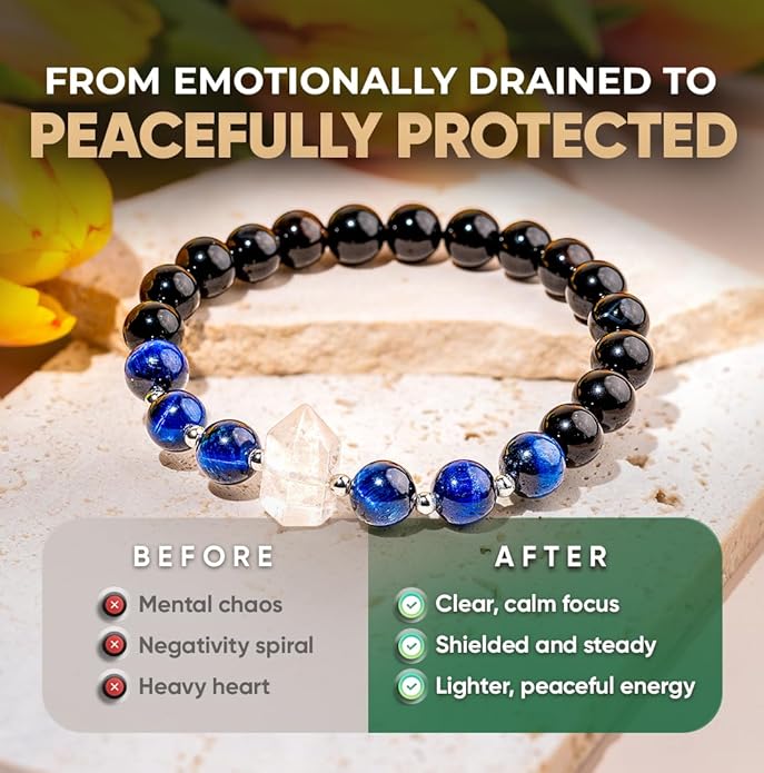 Conscious Items Protection Bracelets for Women & Men, Healing Crystal Bracelet with Natural Stones for Energy Shielding, Grounding, Stress, & Negative Energy Protection