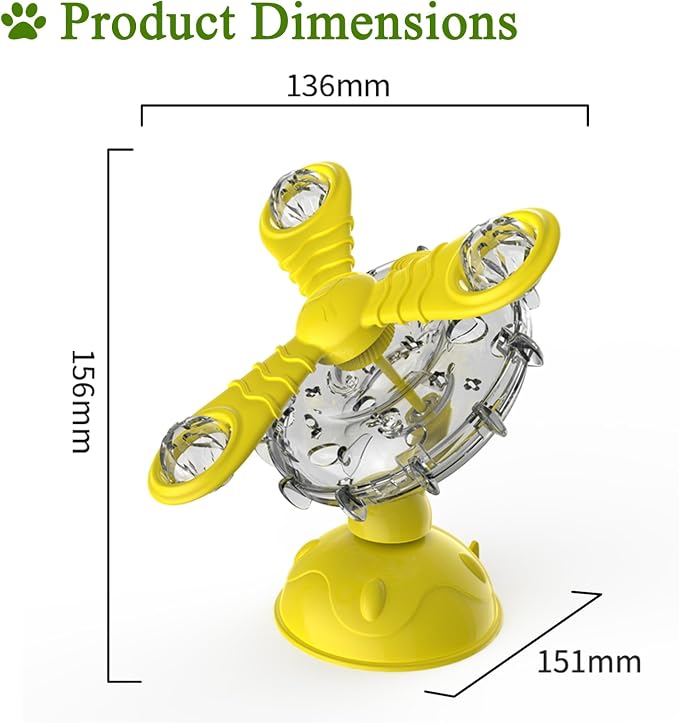 Rotating Pet Treat Dispenser Toy: 360-Degree Rotating Windmill Puzzle Toy, Window-Mounted Ferris Wheel Feeder with Suction Cups for Cats and Dogs, Suitable for Puppies (Green)