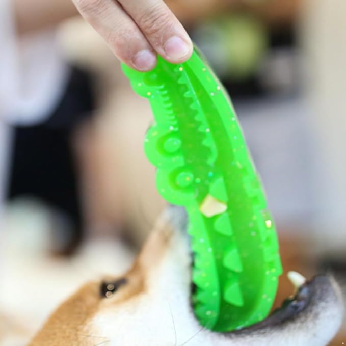 TiaoBug Interactive Treat Dispenser Crocodile Dog Toy Slow Feeder Chew Puzzle for Teeth Cleaning Green Large