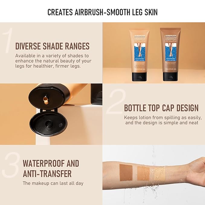 Leg Makeup Waterproof No Transfer,4 Fl Oz Leg Vein Cover up Makeup,Leg and Body Scar Cover up Makeup,Long Lasting Body Foundation,Leg Concealer for Women,Leg and Body Makeup Lotion (Brown, 4oz)