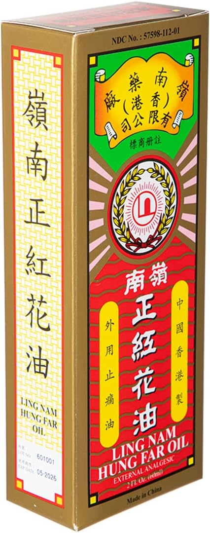 Ling Nam Hung FA Red Flower External Analgesic Oil, Simple Backache Strains Bruises Sprain, Authentic US Import 60ML (1)