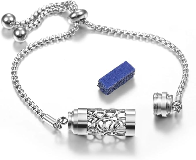 Essential Oil Bracelet,Essential Oil Diffuser Bracelet Stainless Steel Aromatherapy Locket Adjustable Diffuser Bracelet Unisex (Stretch-E)