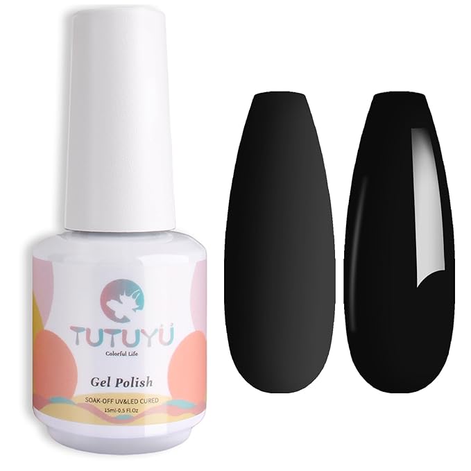 Black Nail Polish, UV/LED Lamp Soak Off Opaque Dark Gel for Manicure Salon or DIY Nail Art at Home, 0.51 Oz Color Kit for Women Girls Gift - GP0048