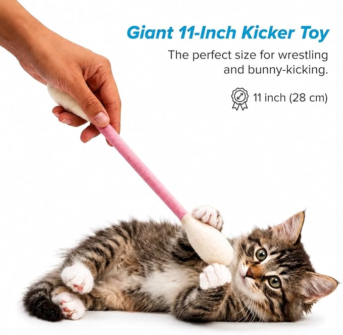 Glaciart One XXL Swabs Cat Toys with Catnip - 2 Pk | Durable for Chew, Cute Cat Toys Interactive Kitty for Boredom, Exercise, & Play | Filled w/Organic Catnip for Anxiety & as Digestive Aid