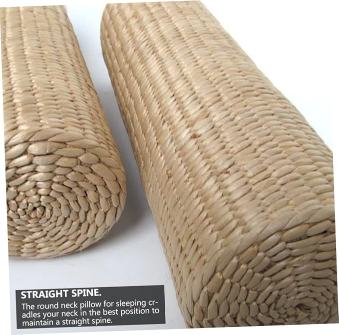 Homoyoyo 1pc Straw Cervical Pillow Neck Pillows for Travel Yoga Memory Bolster Pillow Sleeping Pillow Natural, 30x9cm, Beige
