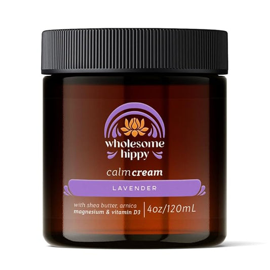 WHOLESOME HIPPY Calm Body Cream with Magnesium, Arnica & Vitamin D3 – Lavender Scented – Nourishing Botanical Moisturizer with Shea, Turmeric & Aloe – 4oz
