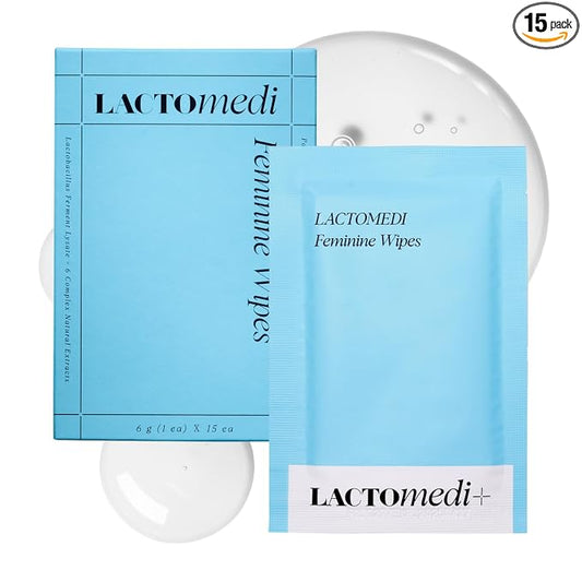 LACTOMEDI Feminine Wipes | Unscented | Individually Wrapped | pH-Balanced Feminine Wipes | Flushable Wipes for Sensitive Skin | 1Box x 15pcs