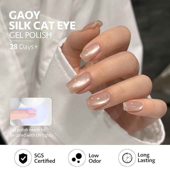 GAOY Nude Glassy Cat Eye Gel Nail Polish, 16ml Glitter Holographic Nail Polish with Magnet, Reflective Translucent UV Light Cure, 3106 Dawn Seashell