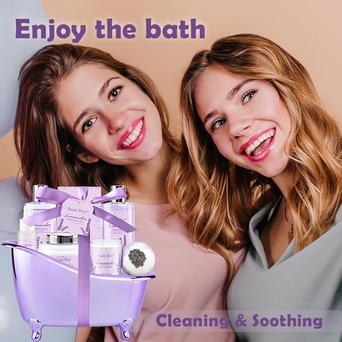 Mothers Day Gifts for Women, Lavender Bath and Body Gift Basket, Spa Kit for Women, Self-Care Relaxation Set, Home Spa Gift Basket, Birthday, Christmas, Bath Spa Kit Woman gift, Anniversary