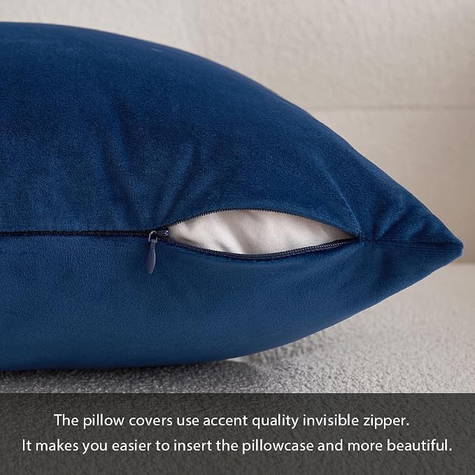 MIULEE 12x20 Inch Lumbar Velvet Throw Pillow Covers Dark Blue | Pack of 2 Soft Solid Decorative Pillow Covers, Modern Luxury Home Decor, for Chair Couch Sofa Bedroom Livingroom