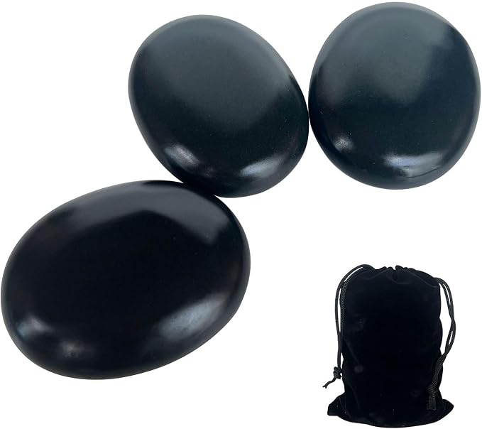 Hot Stone Massage, 3 piece Set Large Oval Hot Stone 3.58x2.78x1.19 inches, Basalt Home spa, Relaxation, Massage Treatment (3PCS)