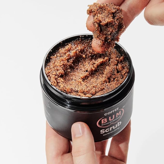 (BUM) Coffee Scrub - Exfoliating Sugar Body Polish, Hydrates, Moisturizes, Anti Cellulite & Stretch Mark Treatment, with Organic Shea, Coconut Oil, Rosehip, Vitamin E, & Jojoba, Natural Deodorant, 2oz